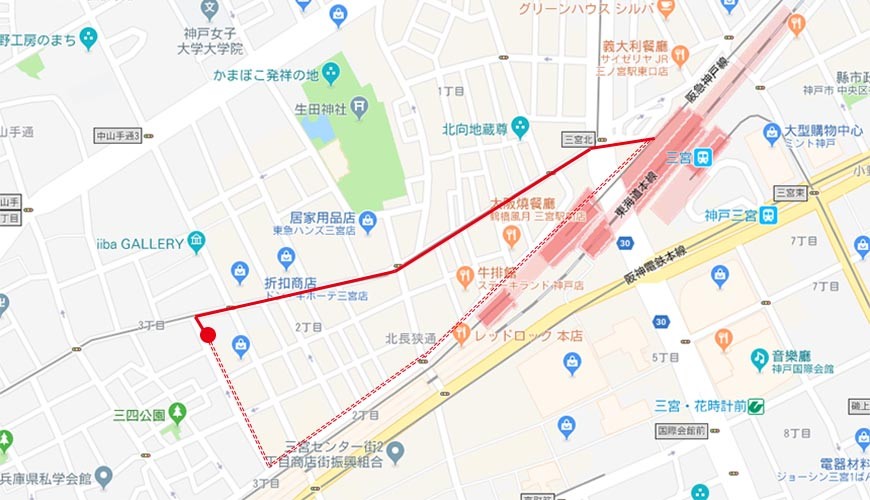 神戶三宮名店「彩 SAI-DINING」的路線圖