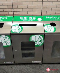 日本都營地下鐵車站內的紙類資源回收桶
