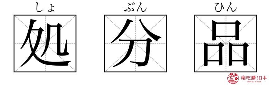 日本購物必學漢字單字「処分品」形象圖