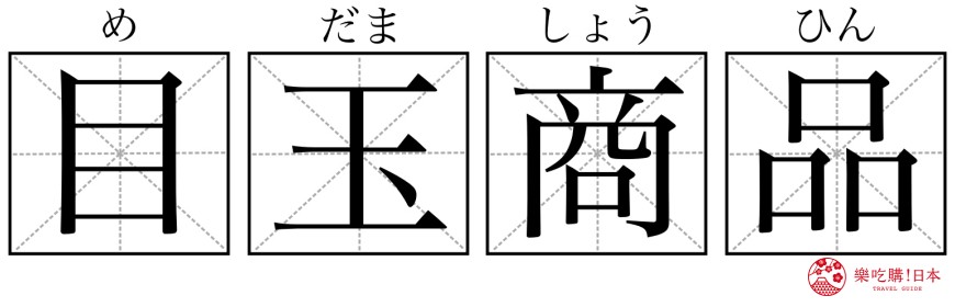 日本購物必學漢字單字「目玉商品」形象圖