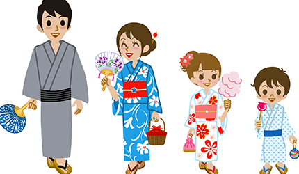 日本男女穿著浴衣