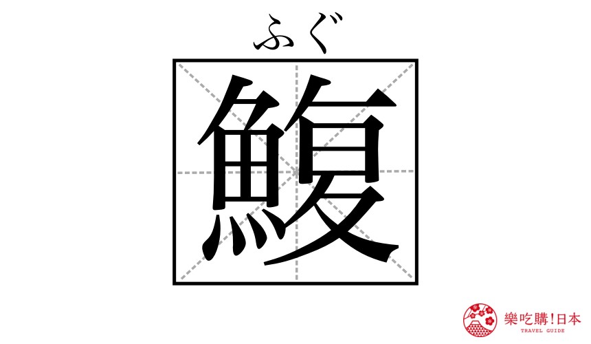 日本魚類漢字「鰒」（河豚）的漢字形象圖