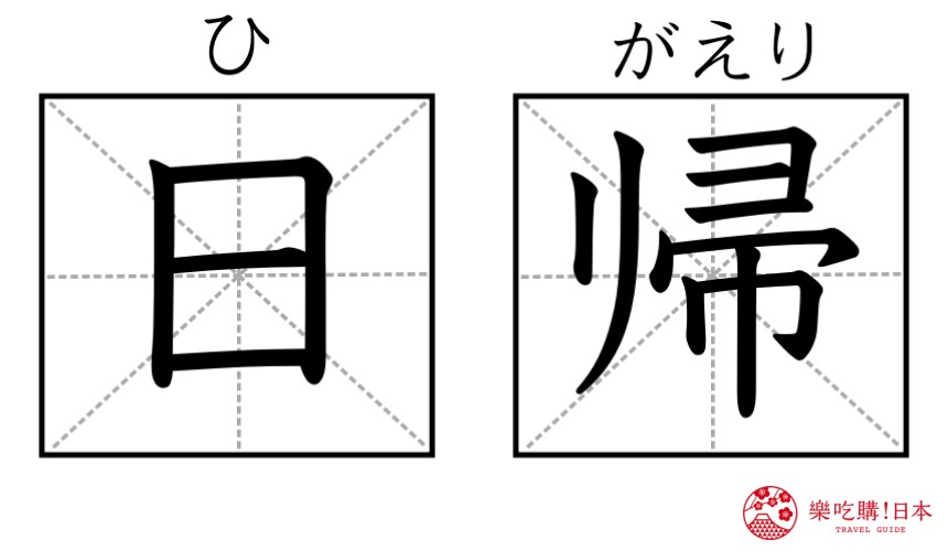 日本溫泉旅館常用漢字單字總整理的溫泉旅館的「日帰」漢字圖