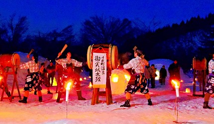 2019越後妻有大地藝術祭附近的「雪美洞祭」的御實城太鼓表演
